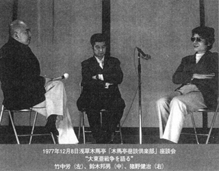 （左より）竹中労さん、鈴木邦男、猪野健治さん（1977）